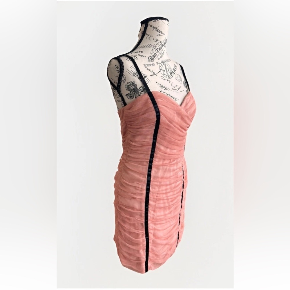 Vintage 90s Y2K Arden B Ruched Sheer Blush Nude Bodycon Dress Size M